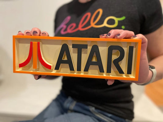 ATARI 3D printed game console placard, retro console sign, multi-color|297170686028