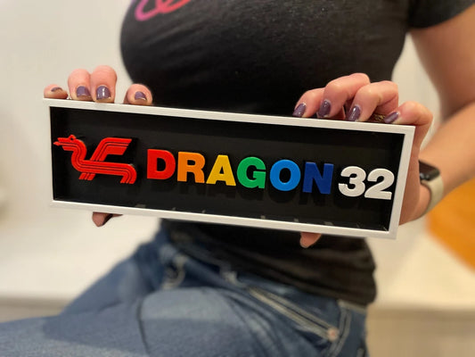 DRAGON 32 3D printed game console placard, retro console sign, multi-color|297170722034