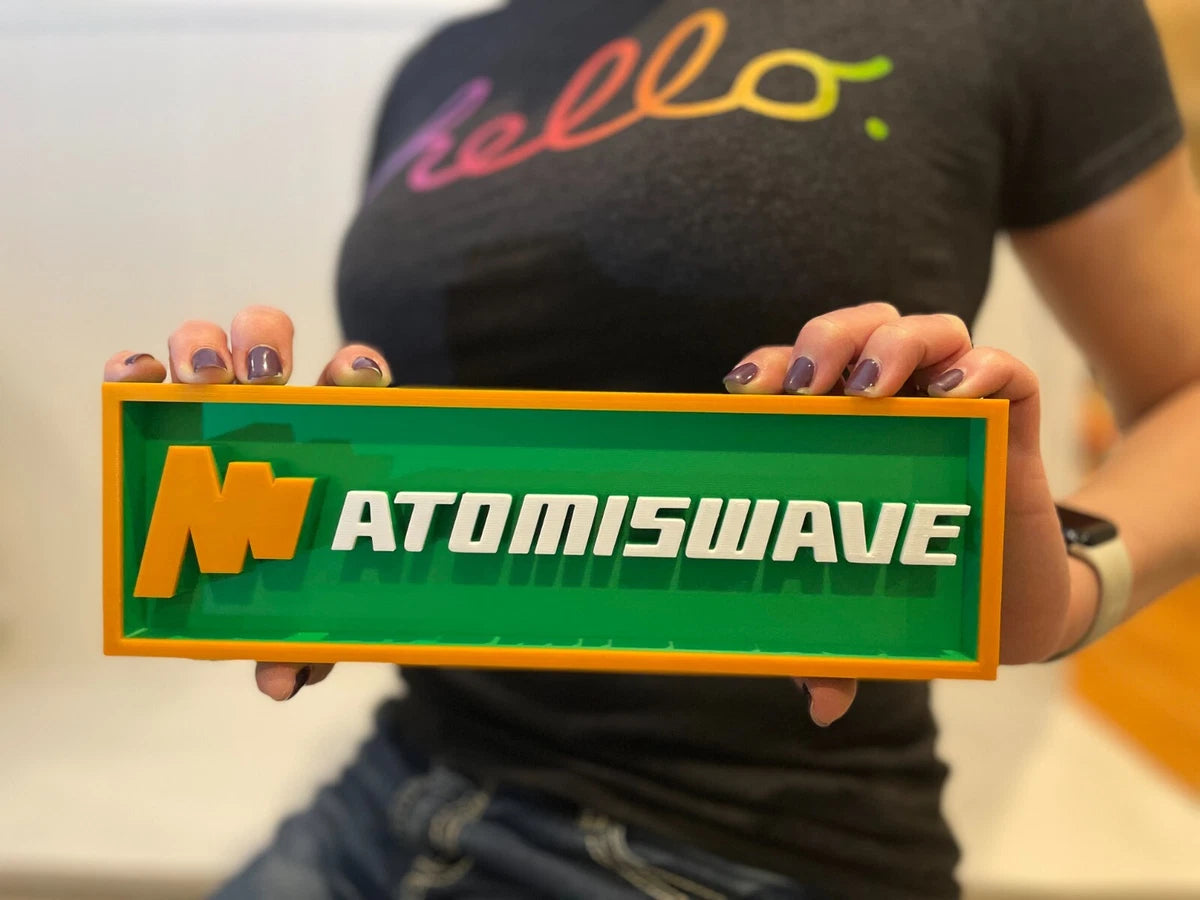 ATOMISWAVE 3D printed game console placard, retro console sign, multi-color|297170702266