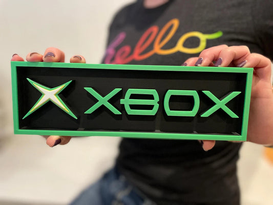 XBOX (classic green & yellow) 3D printed game console placard, multi-color|297170955399