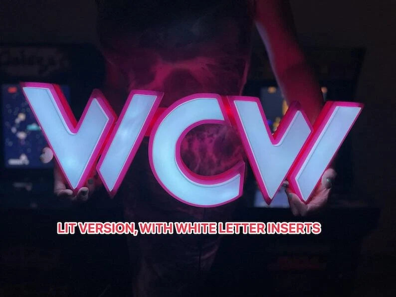 WCW WORLD CHAMPIONSHIP WRESTLING WALL HANGING SIGN, FULL RGB LIT, HUGE 24" x 16"|296654117328