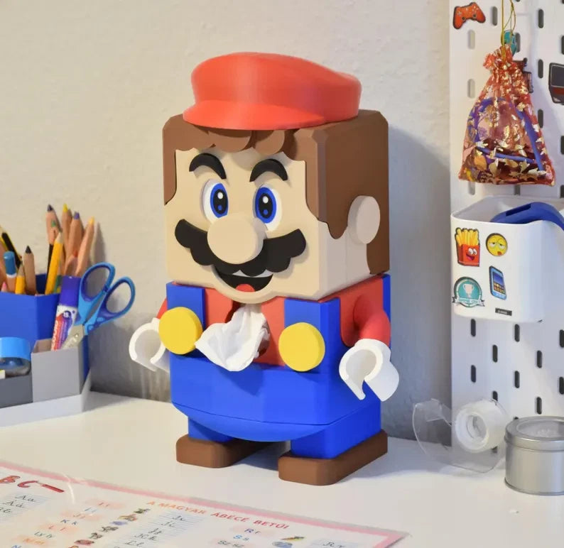 Super Mario tissue box holder dispenser, desk decoration, weighted and posable|296725613987