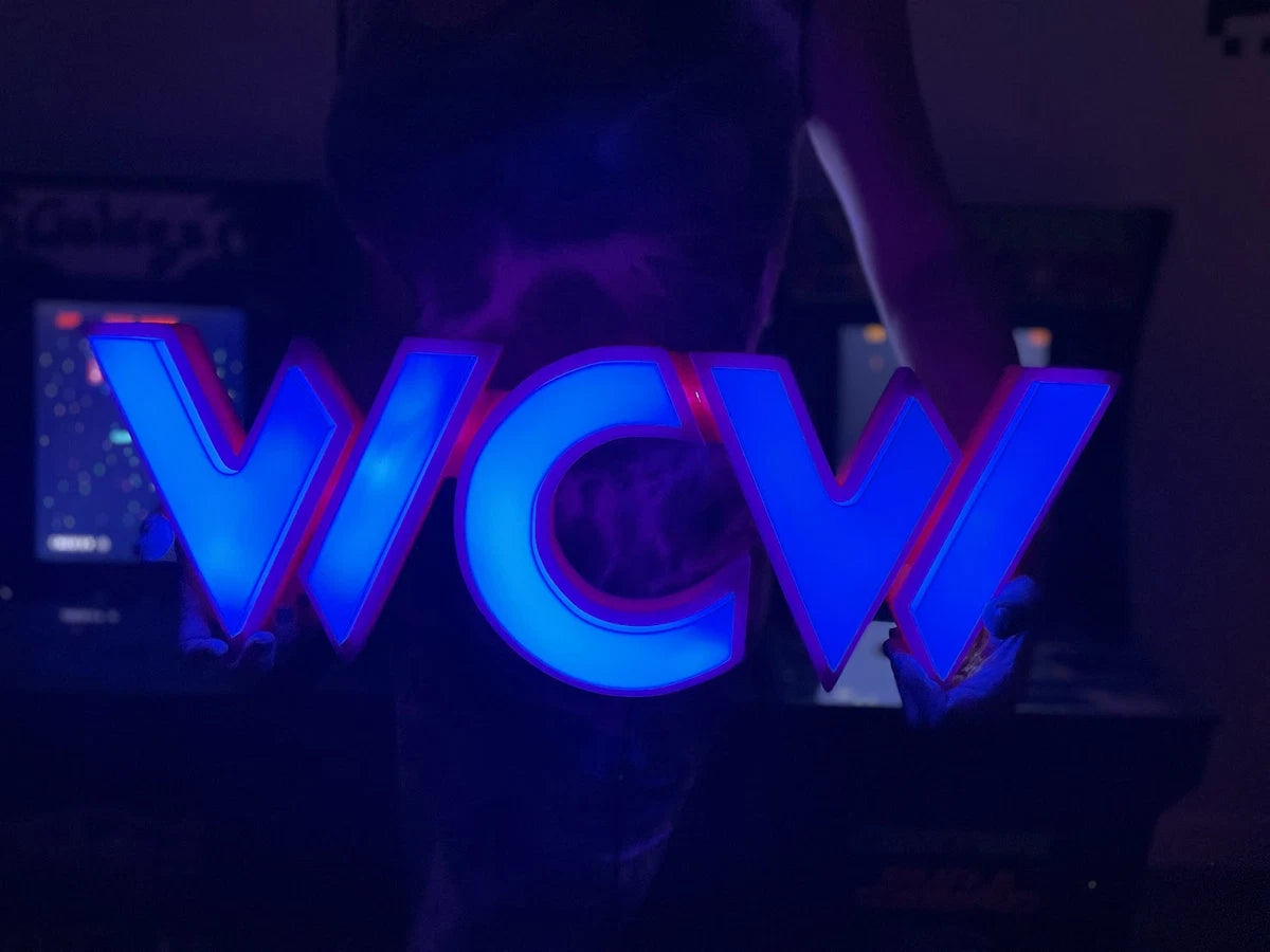 WCW WORLD CHAMPIONSHIP WRESTLING WALL HANGING SIGN, FULL RGB LIT, HUGE 24" x 16"|296654117328