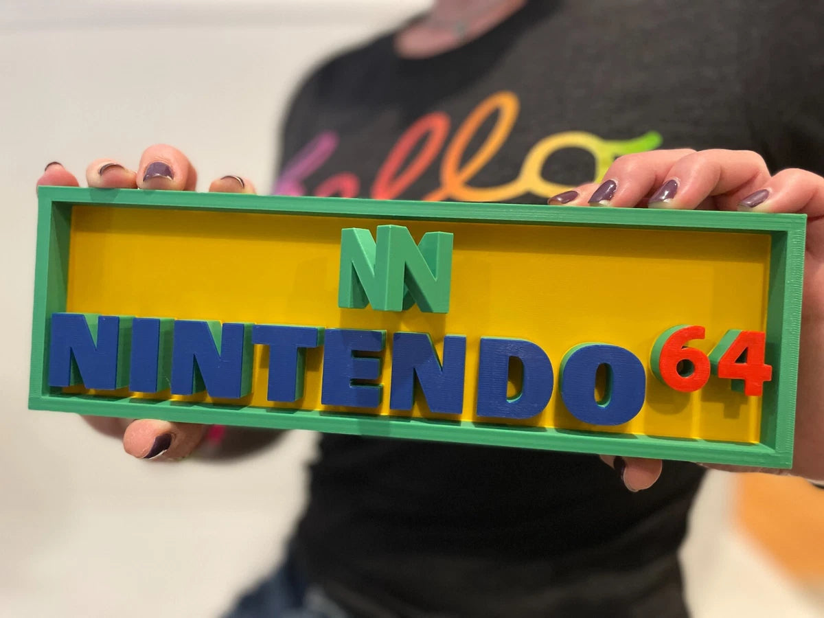 N64 (yellow) system 3D printed game console placard, retro sign, multi-color|297170799605