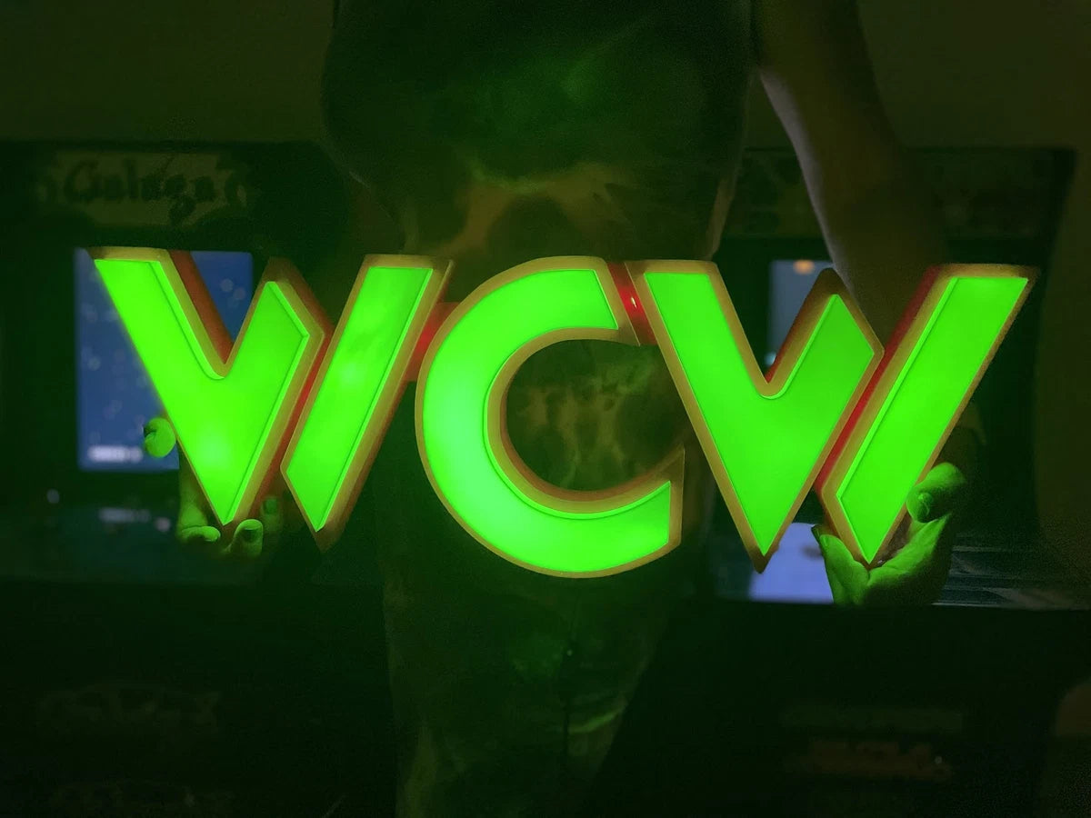 WCW WORLD CHAMPIONSHIP WRESTLING WALL HANGING SIGN, FULL RGB LIT, HUGE 24" x 16"|296654117328