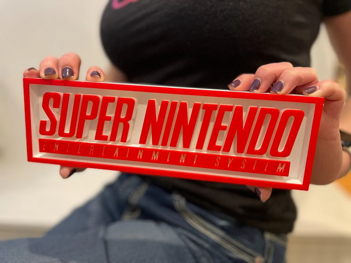 SUPER NINTENDO (SNES) 3D printed game console placard, multi-color|297170904829