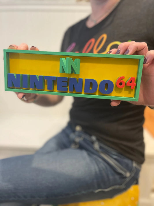 N64 (yellow) system 3D printed game console placard, retro sign, multi-color|297170799605