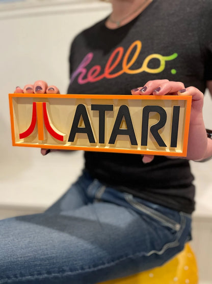 ATARI 3D printed game console placard, retro console sign, multi-color|297170686028