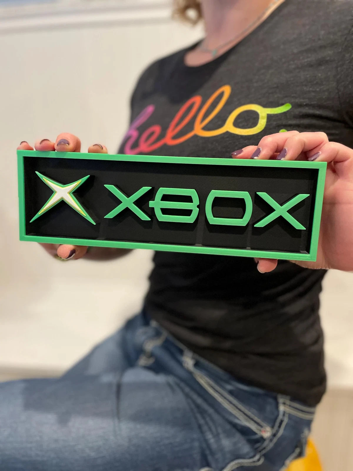 XBOX (classic green & yellow) 3D printed game console placard, multi-color|297170955399