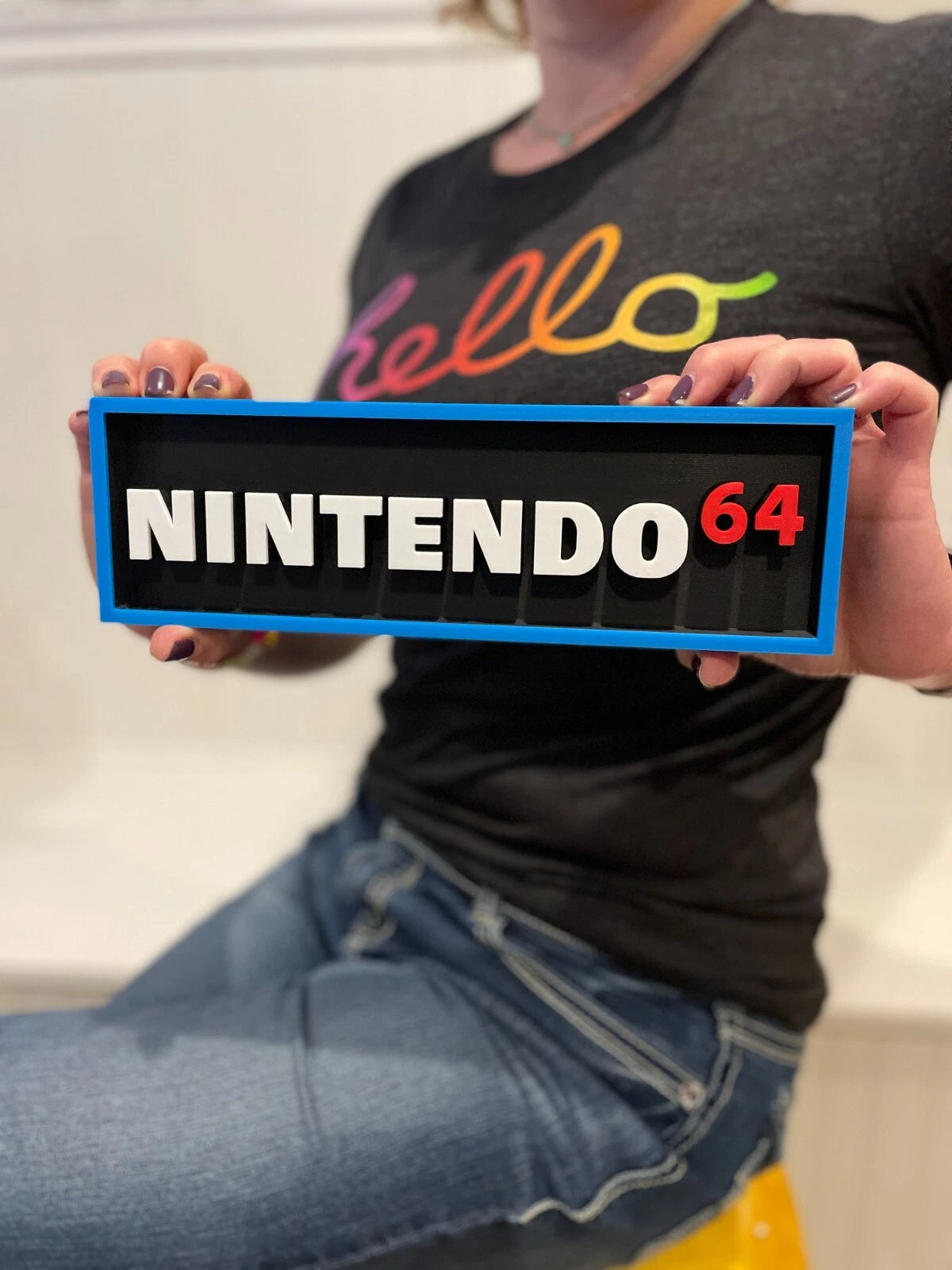 N64 (black) system 3D printed game console placard, retro sign, multi-color|297170792274