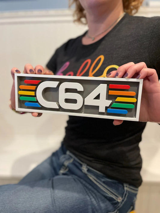 Commodore 64 (C64) 3D printed game console placard, retro sign, multi-color|297170711052