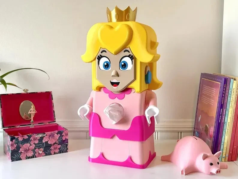 Princess Peach tissue box holder dispenser, desk decoration, weighted & posable|296725624366