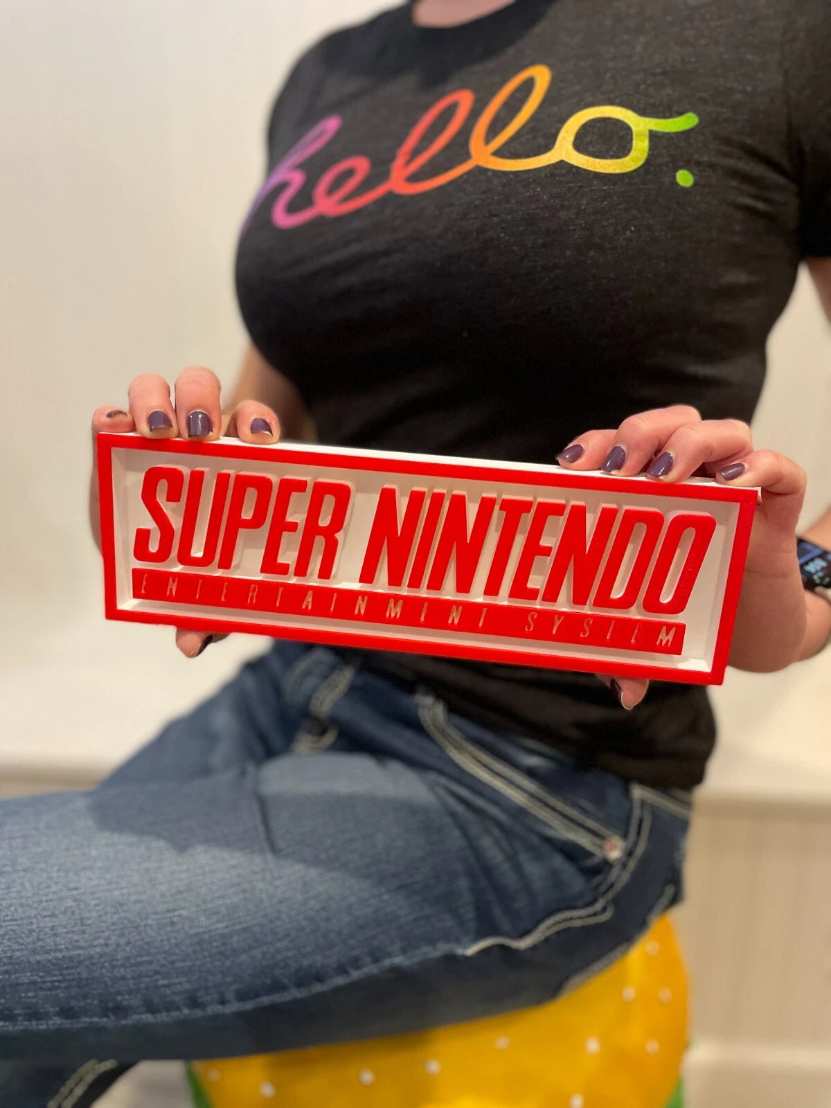 SUPER NINTENDO (SNES) 3D printed game console placard, multi-color|297170904829