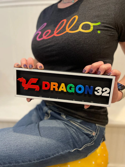 DRAGON 32 3D printed game console placard, retro console sign, multi-color|297170722034